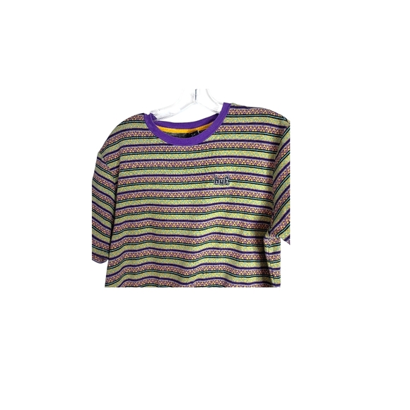 Huf -Striped Multicolor Crew Short Sleeve Shirt - Size Large - Picture 3 of 5